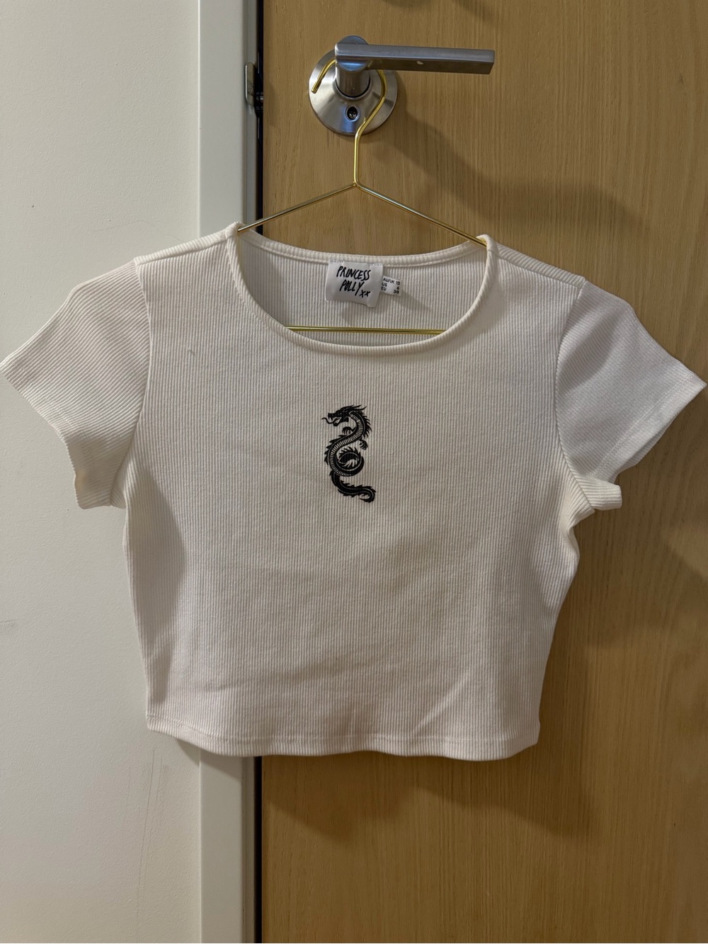 Princess Polly White Ribbed Dragon Crop Tee - US6